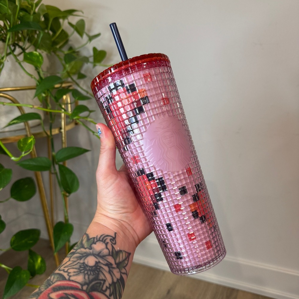Starbucks 2024 Valentine's Day Pink Pixel Heart Grid Venti Tumbler 24oz NEW